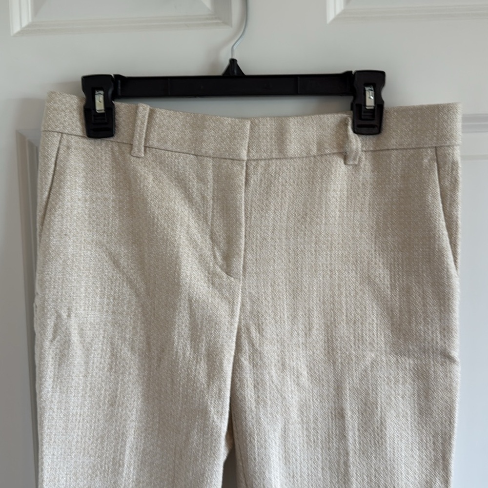 Ann Taylor Ankle Pants 4 Cream Beige Textured Tweed Cotton Blend Pockets Classic - Picture 2 of 8